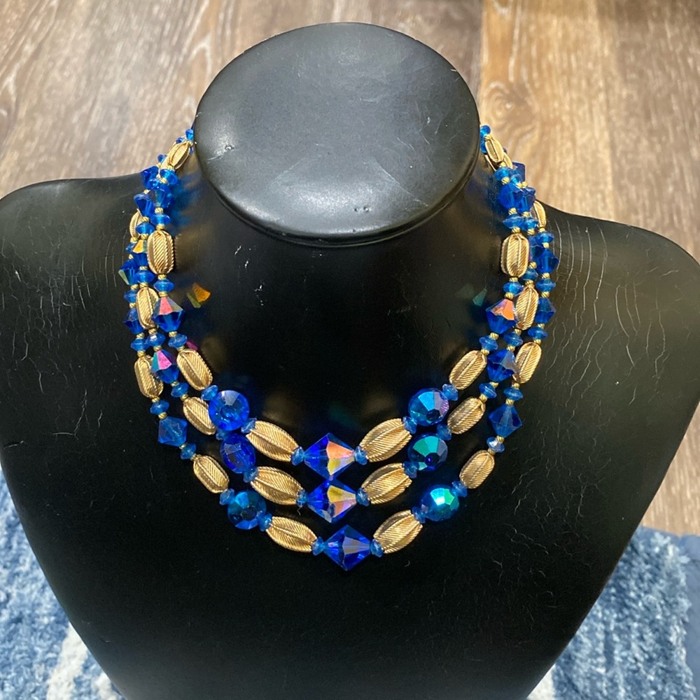 Necklace blue and gold tone beads. Nice!